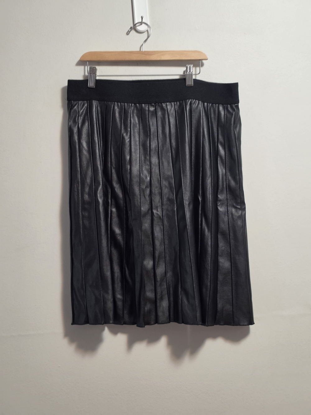 Alfani Black Pleated Faux Leather Midi Skirt